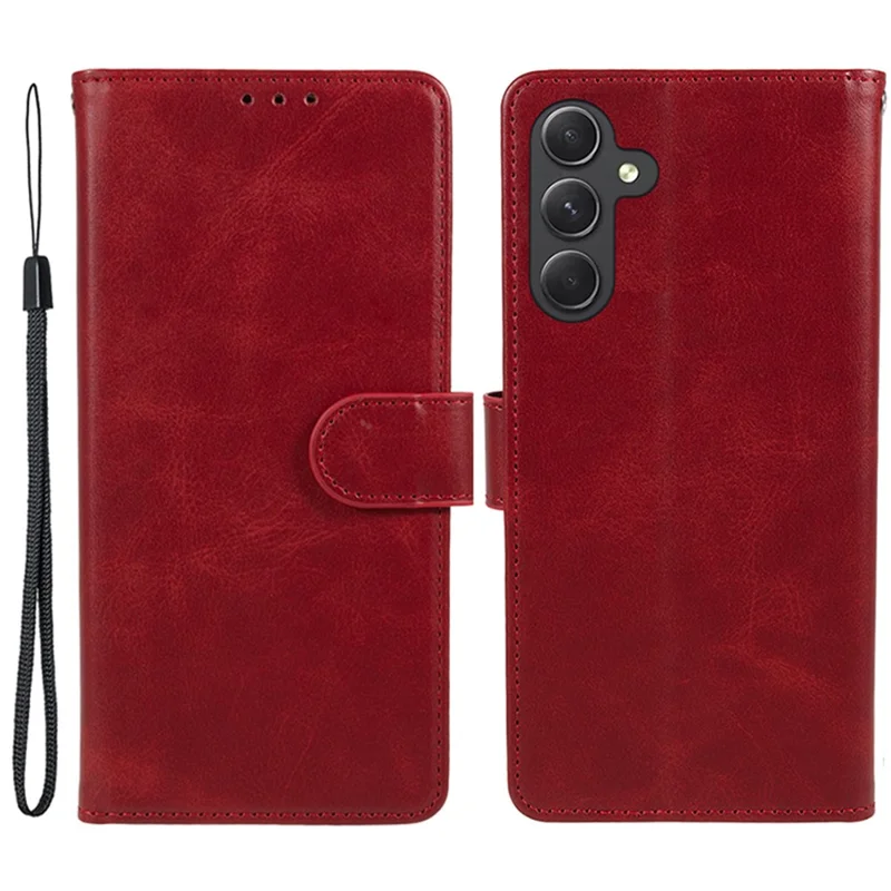 Phone Case for Samsung Galaxy S24 Magnetic Clasp PU Leather Wallet Phone Cover - Red