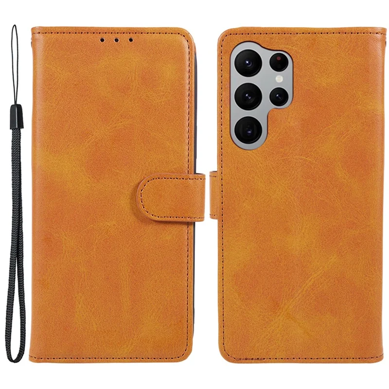 For Samsung Galaxy S24 Ultra Case Cell Phone Cover Wallet Magnetic Clasp PU Leather Shell - Khaki