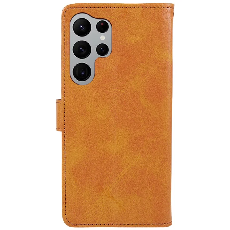 For Samsung Galaxy S24 Ultra Case Cell Phone Cover Wallet Magnetic Clasp PU Leather Shell - Khaki