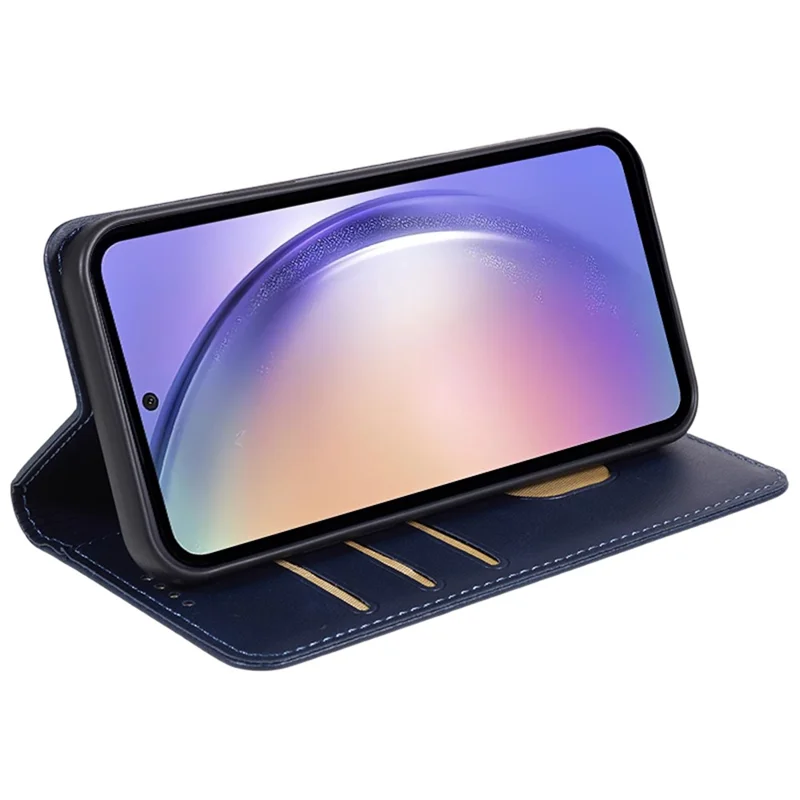 For Samsung Galaxy S24+ PU Leather Case Business Style Magnetic Cell Phone Cover - Blue