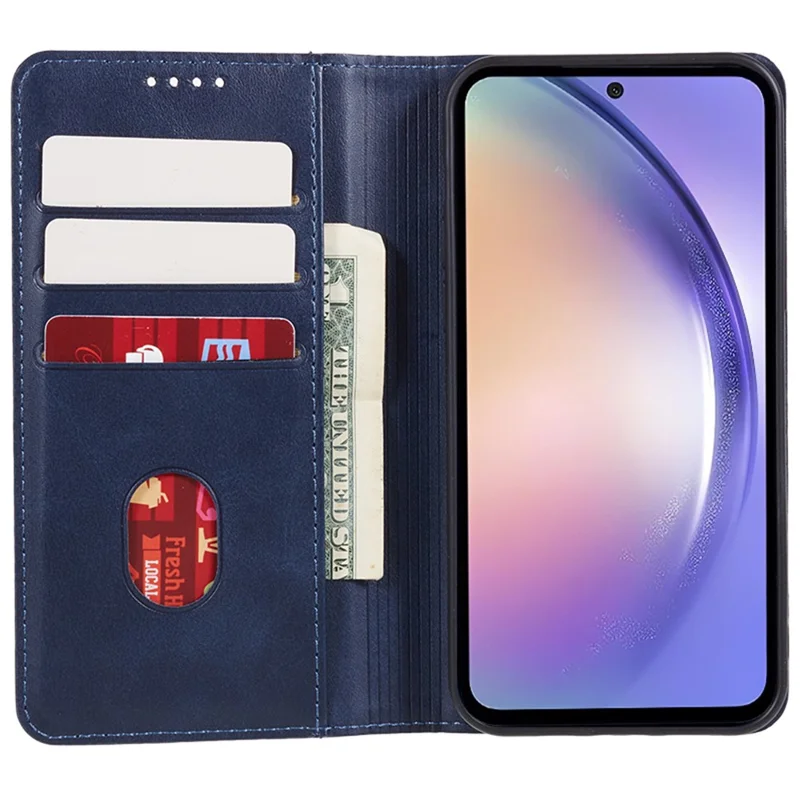 For Samsung Galaxy S24+ PU Leather Case Business Style Magnetic Cell Phone Cover - Blue