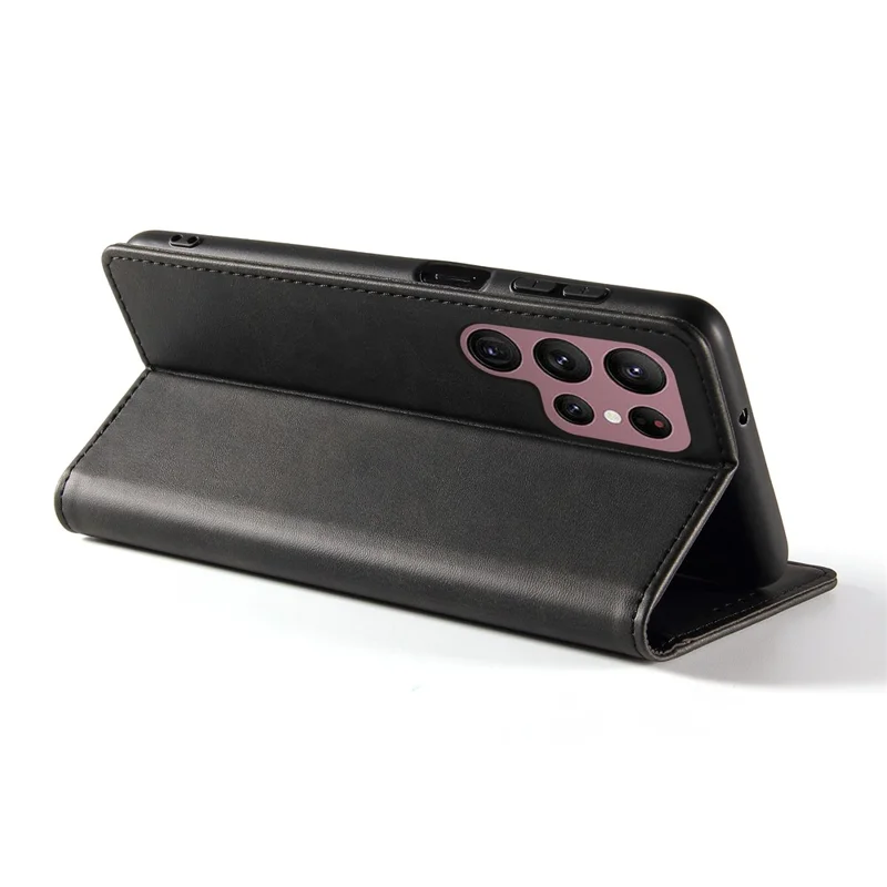 Para Samsung Galaxy S24 Ultra Case Magnetic Auto Closing Cell Phone Shell PU Leather Cover - Preto