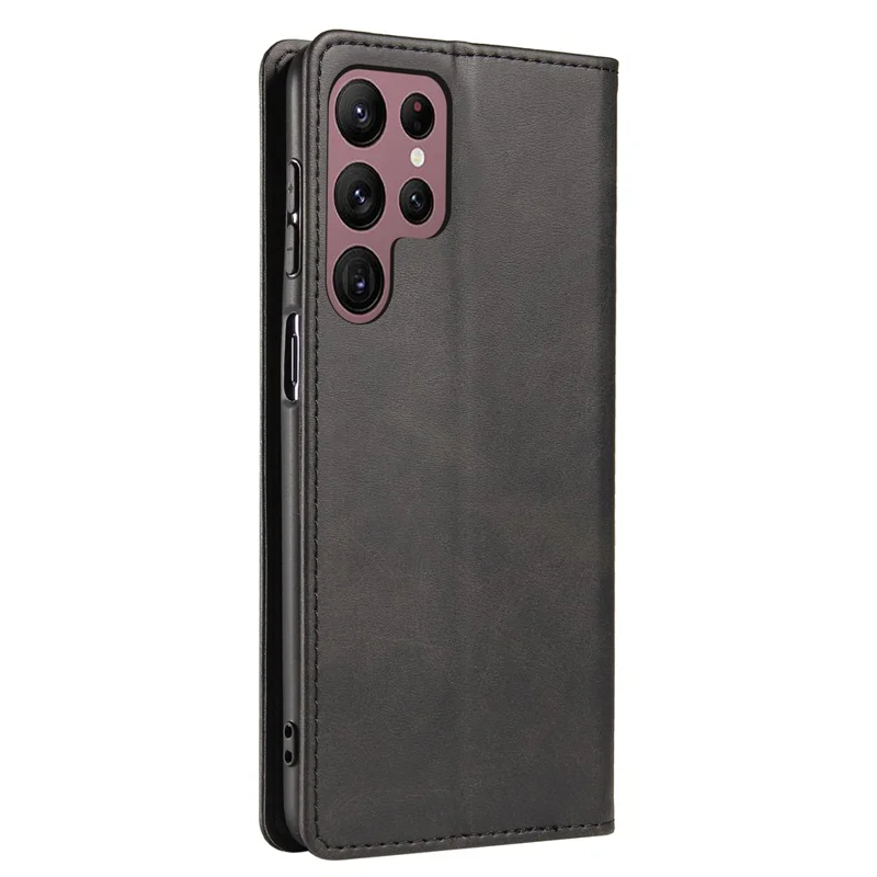 Para Samsung Galaxy S24 Ultra Case Magnetic Auto Closing Cell Phone Shell PU Leather Cover - Preto