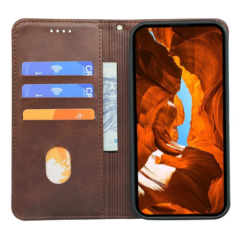 For Samsung Galaxy S24 Ultra Case Magnetic Auto Closing Cell Phone Shell PU Leather Cover - Brown