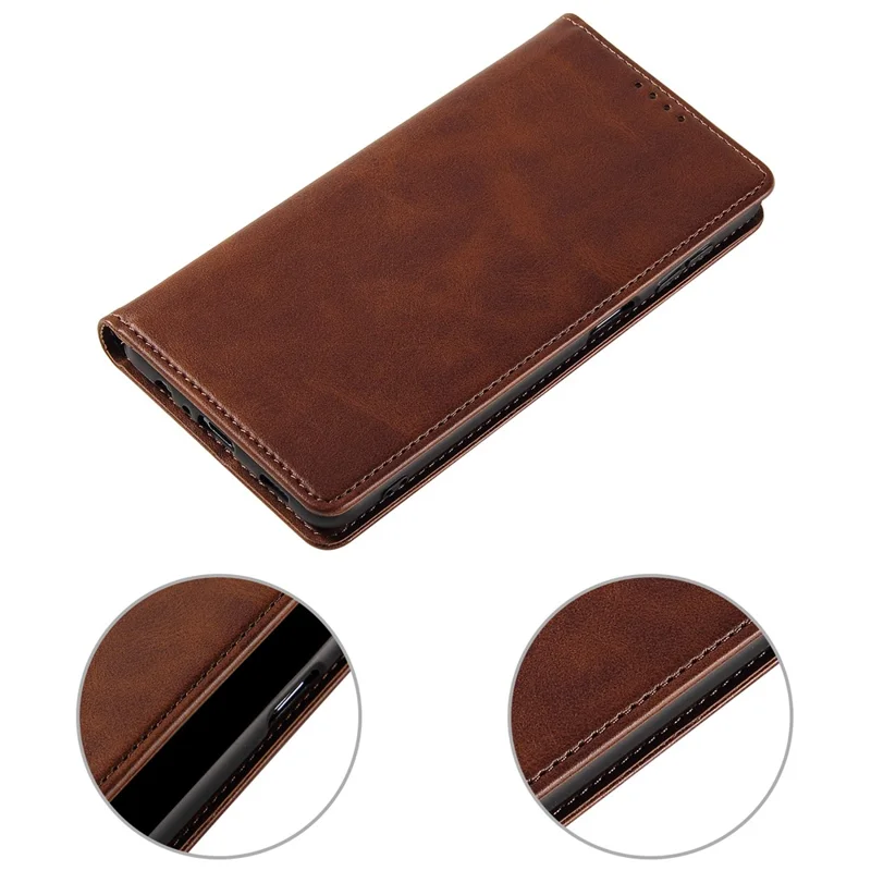 For Samsung Galaxy S24 Ultra Case Magnetic Auto Closing Cell Phone Shell PU Leather Cover - Brown