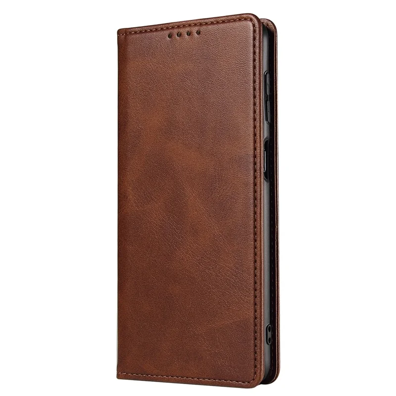 For Samsung Galaxy S24 Ultra Case Magnetic Auto Closing Cell Phone Shell PU Leather Cover - Brown