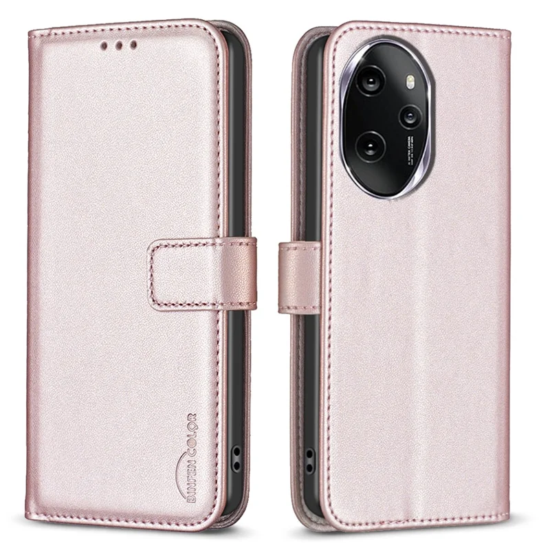 BINFEN COLOR BF17 For Honor 100 Pro 5G Cell Phone Case PU Leather Wallet Shell - Rose Gold