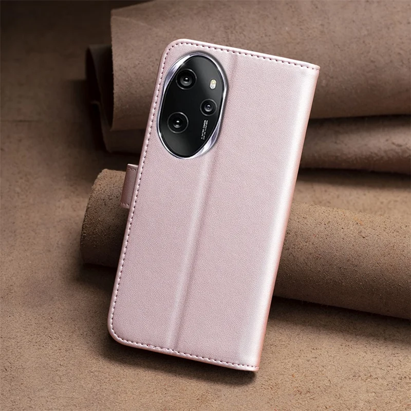 BINFEN COLOR BF17 For Honor 100 Pro 5G Cell Phone Case PU Leather Wallet Shell - Rose Gold