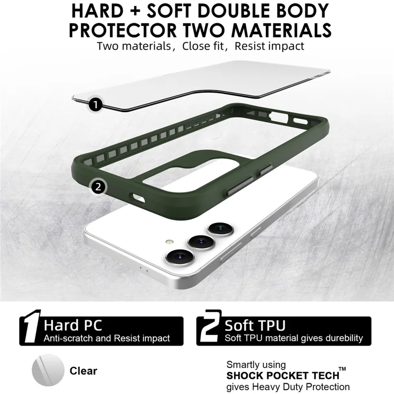 Серия Combat X Mode для чехла для мобильного телефона Samsung Galaxy S24 - противоударная 4-угольная крышка, зеленая