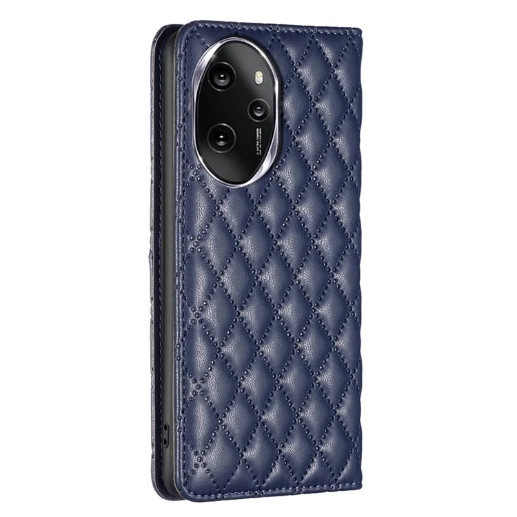 BINFEN COLOR BF16 For Honor 100 Pro 5G Cell Phone Case PU Leather Rhombus Imprinted Cover - Blue
