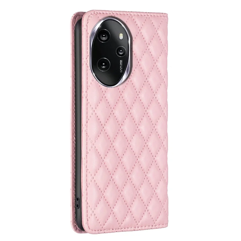 BINFEN COLOR BF16 For Honor 100 Pro 5G Cell Phone Case PU Leather Rhombus Imprinted Cover - Pink