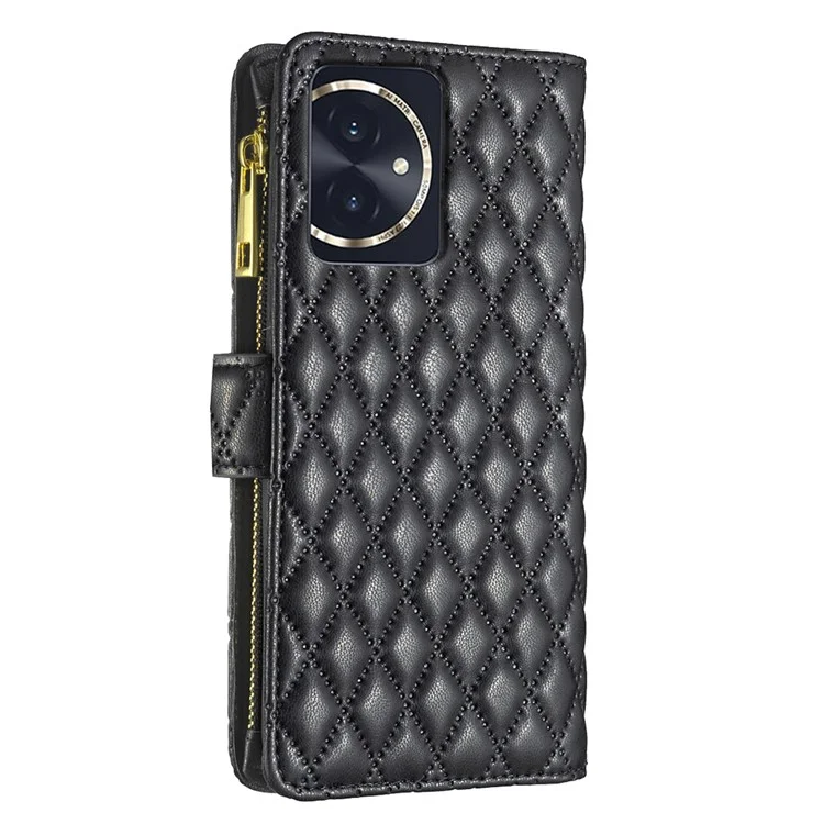 BINFEN COLOR BF Style-15 For Honor 100 5G Cover Leather Wallet Zipper Pocket Cell Phone Case - Black