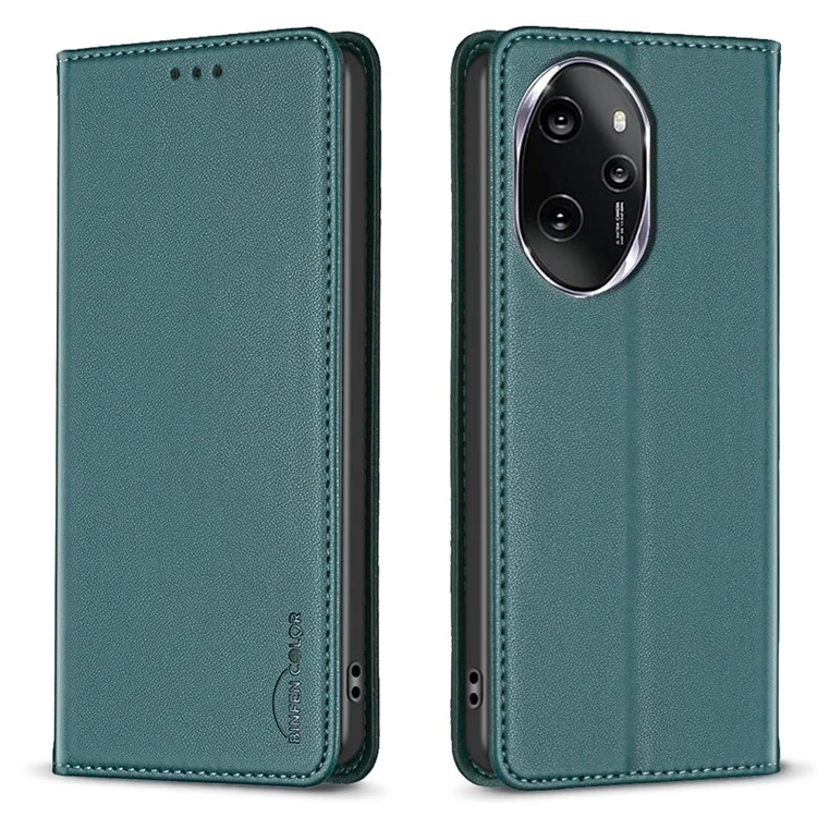 BINFEN COLOR BF18 Hülle für Honor 100 Pro 5G Kartenhalter Lederstand Handyhülle - Grün 