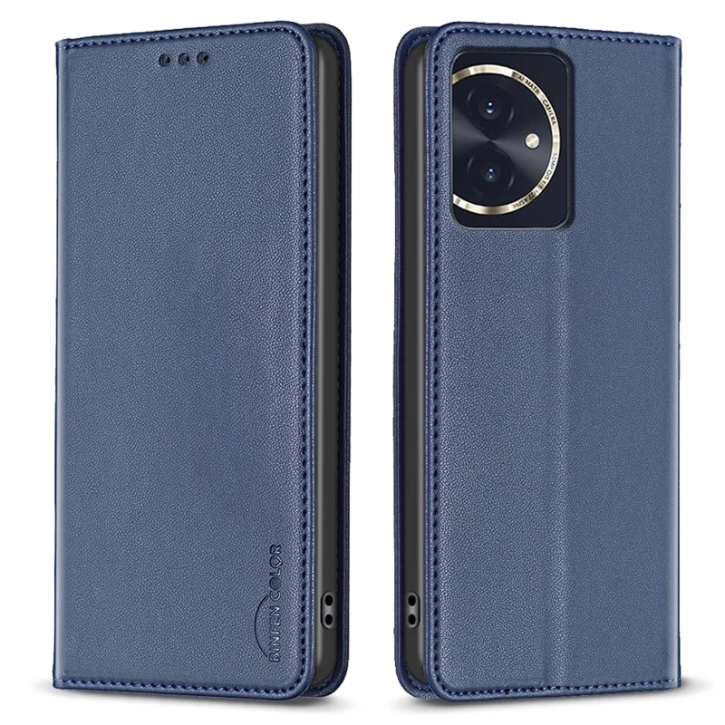 BINFEN COLOR BF18 For Honor 100 5G Cell Phone Case Card Holder Flip Stand Leather Cover - Blue