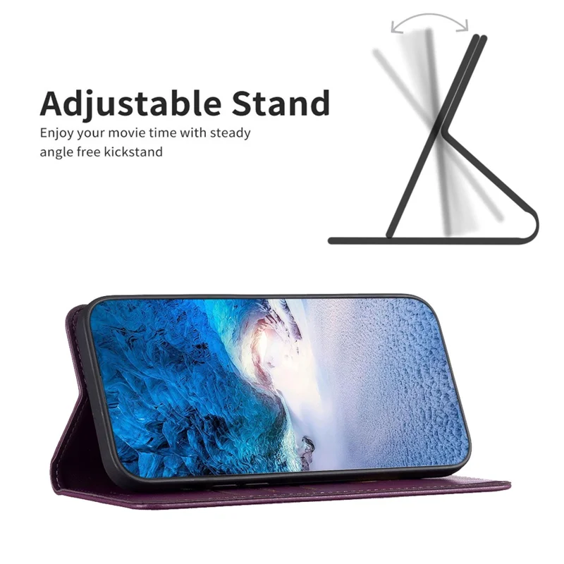BINFEN COLOR BF18 For Honor 100 5G Cell Phone Case Card Holder Flip Stand Leather Cover - Dark Purple