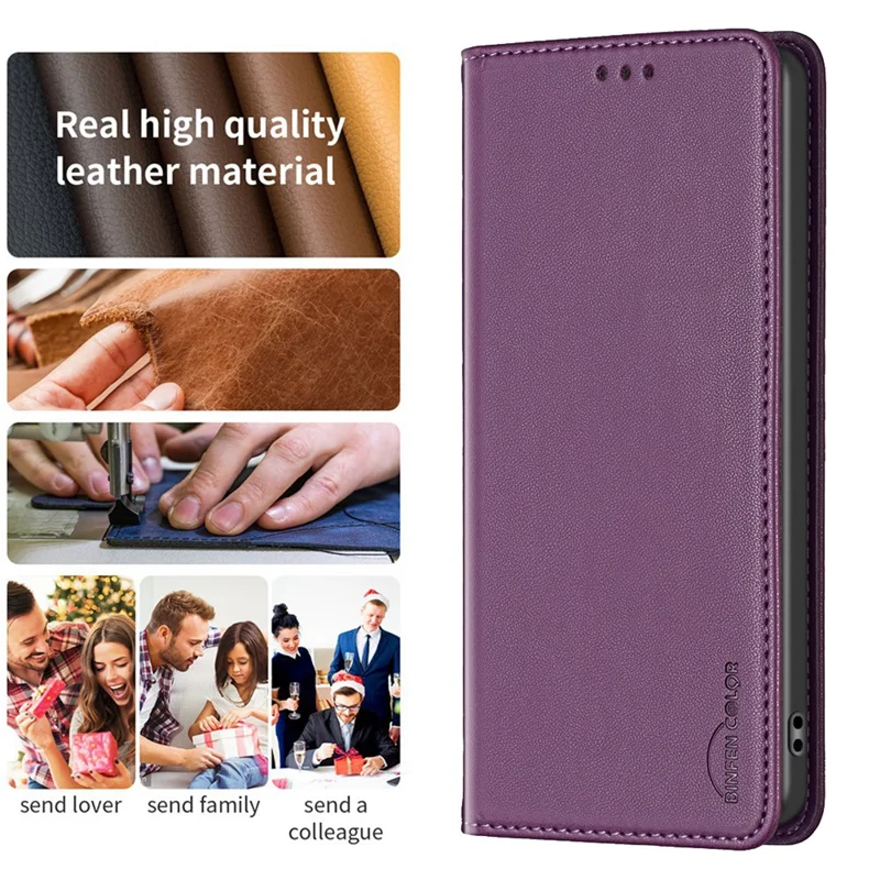 BINFEN COLOR BF18 For Honor 100 5G Cell Phone Case Card Holder Flip Stand Leather Cover - Dark Purple
