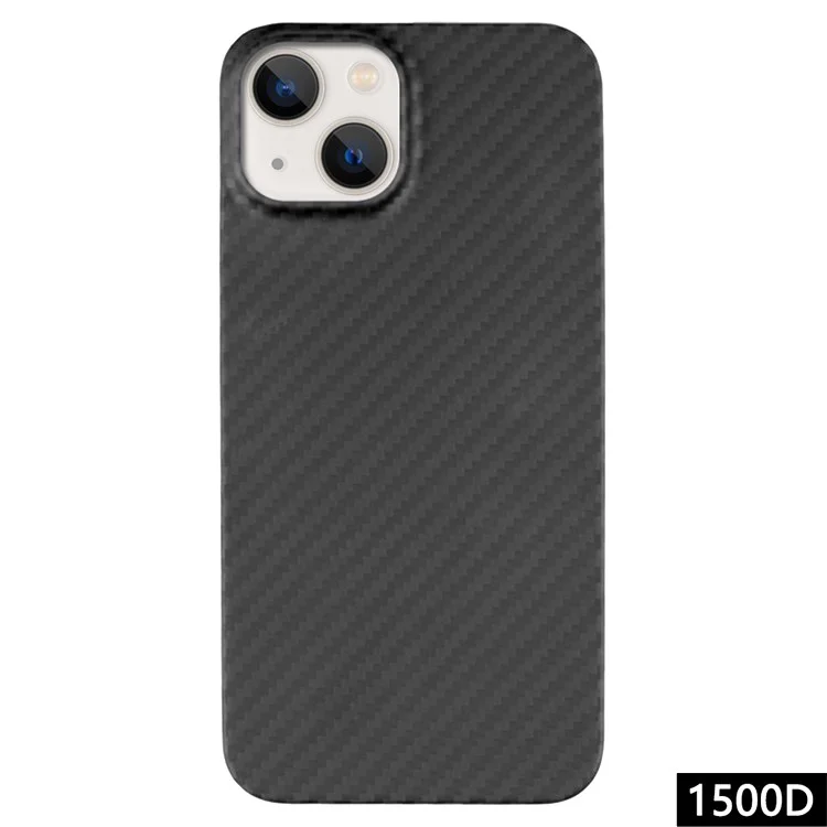 For iPhone 13 Case 1500D Coarse Texture Aramid Fiber Phone Cover with Big Lens Cutout - Black