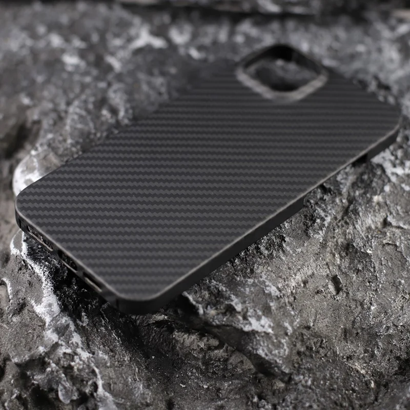 For iPhone 15 Case 1500D Coarse Texture Aramid Fiber Black Cell Phone Shell with Big Lens Cutout