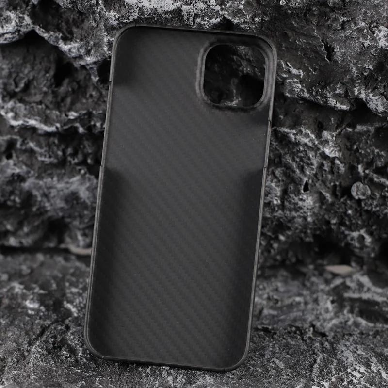 For iPhone 15 Case 1500D Coarse Texture Aramid Fiber Black Cell Phone Shell with Big Lens Cutout