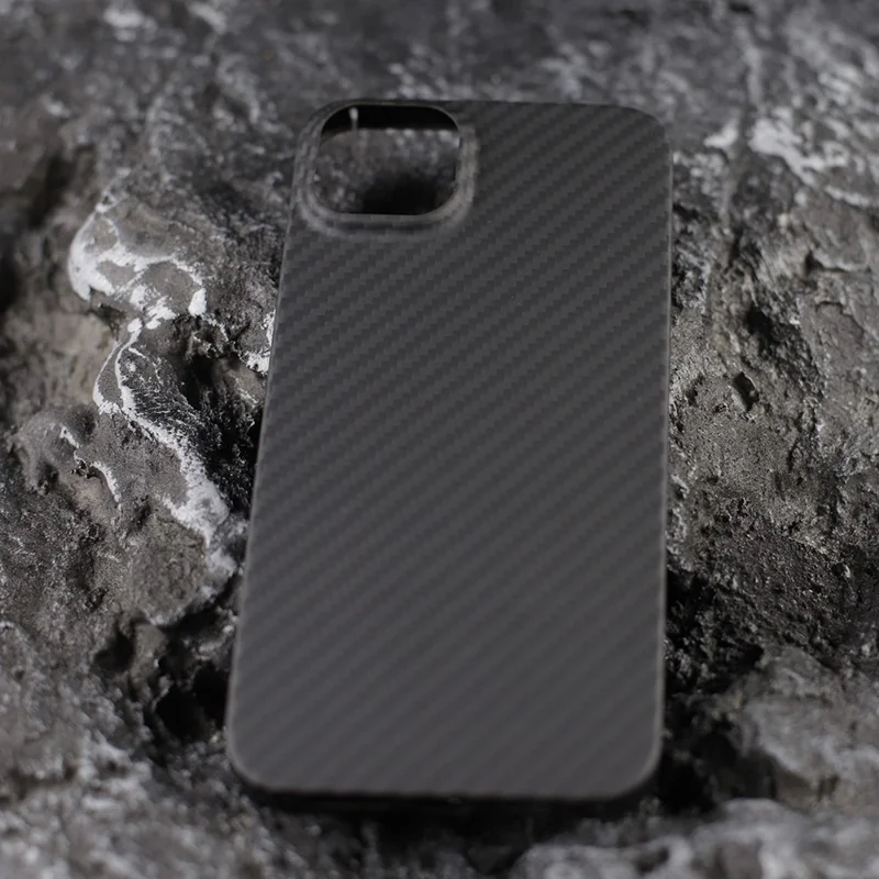 For iPhone 15 Case 1500D Coarse Texture Aramid Fiber Black Cell Phone Shell with Big Lens Cutout