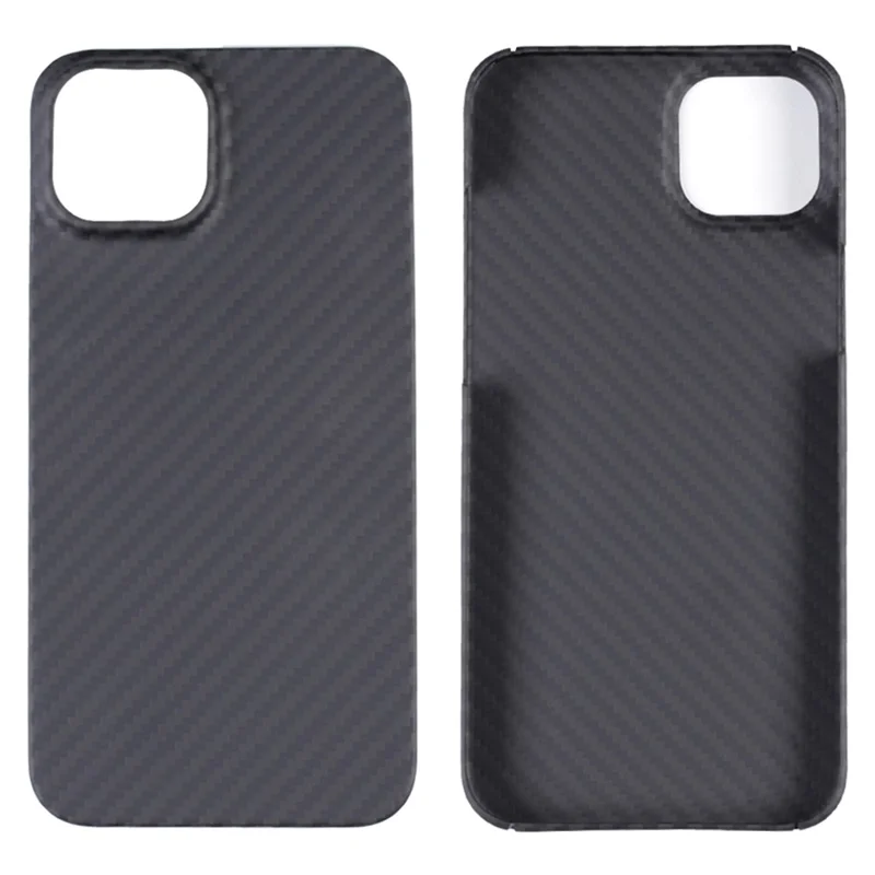 For iPhone 14 Mobile Phone Case Black Aramid Fiber 1500D Coarse Texture Cover with Big Lens Cutout