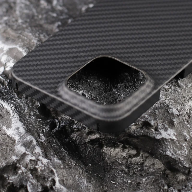 For iPhone 14 Mobile Phone Case Black Aramid Fiber 1500D Coarse Texture Cover with Big Lens Cutout