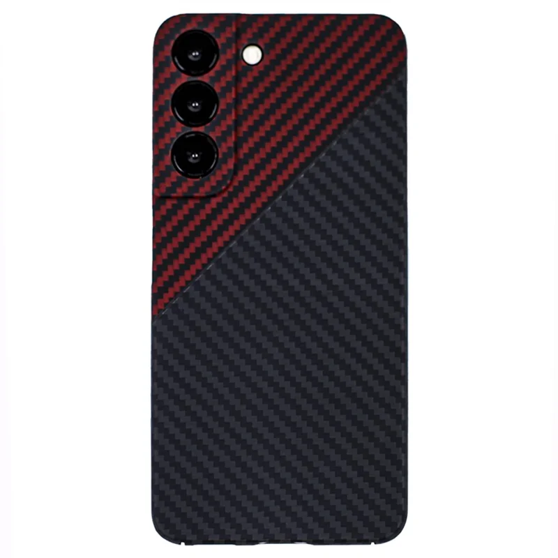 For Samsung Galaxy S23 Case Aramid Fiber 1500D Coarse Texture Color Splicing Precise Lens Cutout Anti-scratch Cover - Red+Black
