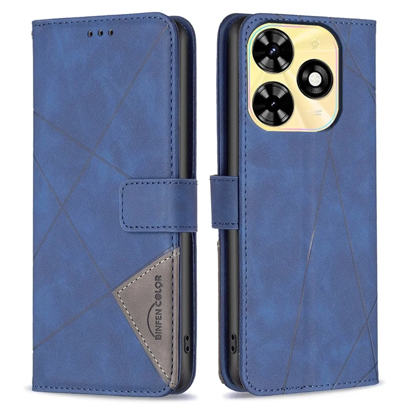 BINFEN COLOR For TECNO Spark Go 2024 4G / Spark 20C / Pop 8 Phone Cases Wallet Stand Geometry Imprint Leather Cover - Blue