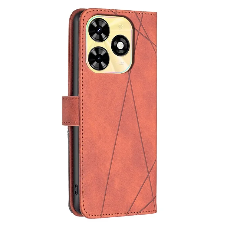 BINFEN COLOR For TECNO Spark Go 2024 4G / Spark 20C / Pop 8 Phone Cases Wallet Stand Geometry Imprinted Leather Cover - Brown