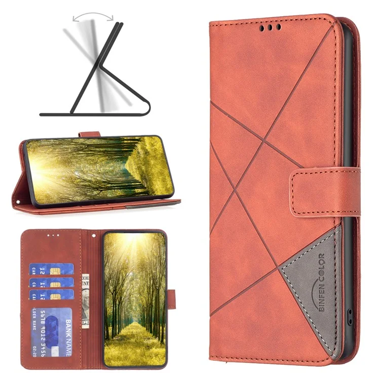 BINFEN COLOR For TECNO Spark Go 2024 4G / Spark 20C / Pop 8 Phone Cases Wallet Stand Geometry Imprinted Leather Cover - Brown