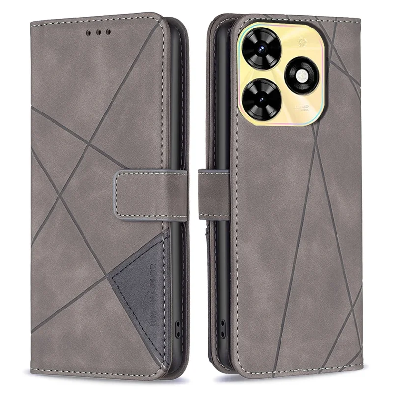 BINFEN COLOR For TECNO Spark Go 2024 4G / Spark 20C / Pop 8 Phone Cases Wallet Stand Geometry Imprint Leather Cover - Grey