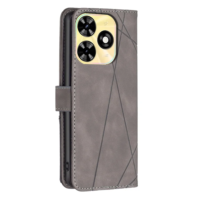 BINFEN COLOR For TECNO Spark Go 2024 4G / Spark 20C / Pop 8 Phone Cases Wallet Stand Geometry Imprint Leather Cover - Grey