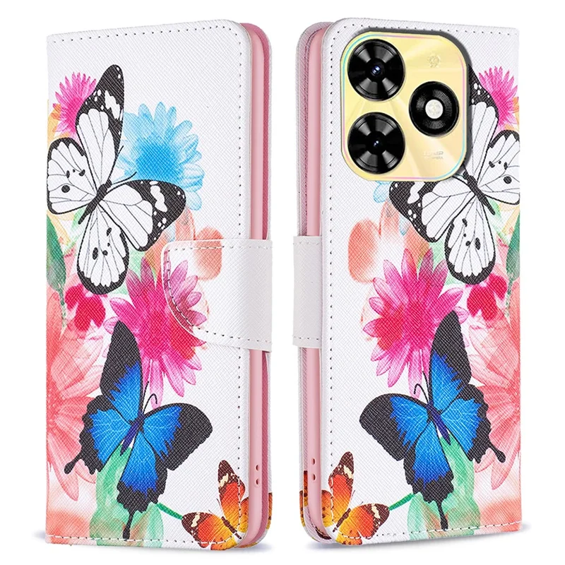 For TECNO Spark Go 2024 4G / Spark 20C / Pop 8 Leather Case Pattern Wallet Flip Phone Cover - Two Butterflies