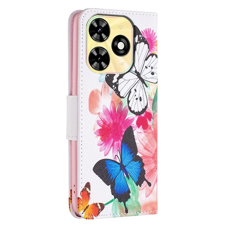 For TECNO Spark Go 2024 4G / Spark 20C / Pop 8 Leather Case Pattern Wallet Flip Phone Cover - Two Butterflies