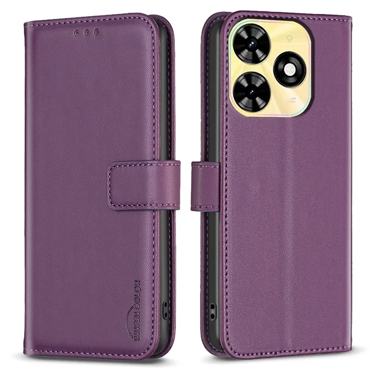 BINFEN COLOR BF17 Für TECNO Spark Go 2024 4G / Spark 20C / Pop 8 Brieftasche Handyhülle PU-Leder Schale - Dunkelviolett