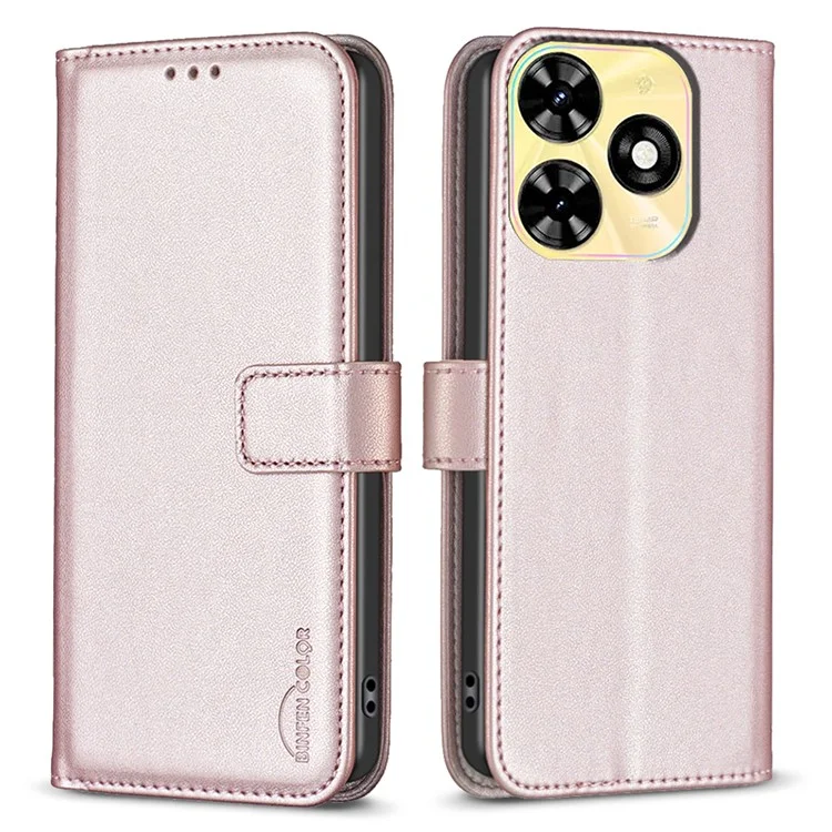 BINFEN COLOR BF17 For TECNO Spark Go 2024 4G / Spark 20C / Pop 8 Wallet Phone Case PU Leather Shell - Rose Gold