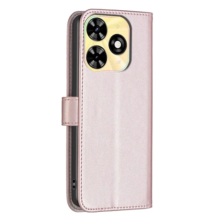 BINFEN COLOR BF17 For TECNO Spark Go 2024 4G / Spark 20C / Pop 8 Wallet Phone Case PU Leather Shell - Rose Gold