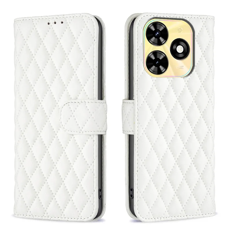 BINFEN COLOR BF Style-14 For TECNO Spark Go 2024 4G / Spark 20C / Pop 8 Case Imprinted Leather Wallet Phone Cover - White