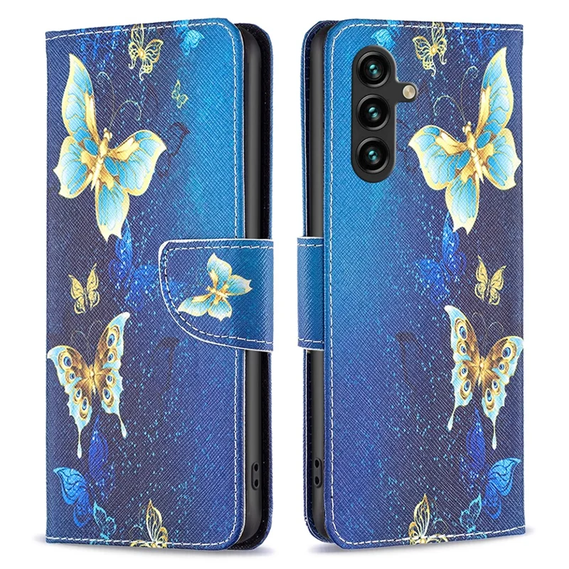 For Samsung Galaxy A35 5G Leather Case Pattern Printing Phone Wallet Cover - Golden Butterflies