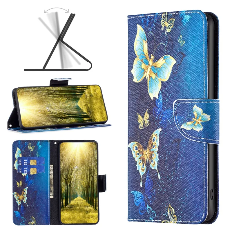 For Samsung Galaxy A35 5G Leather Case Pattern Printing Phone Wallet Cover - Golden Butterflies