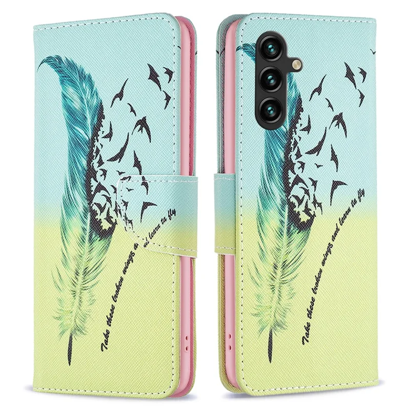 For Samsung Galaxy A35 5G Phone Case PU Leather Pattern Wallet Cover - Feather and Birds