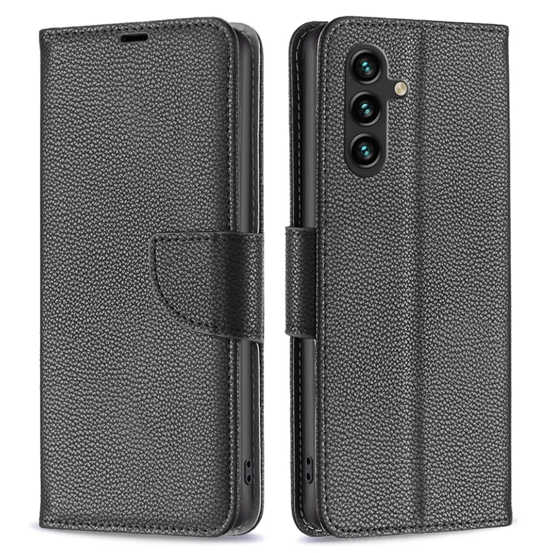 Чехол-кошелек для Samsung Galaxy A35 5G с ремешком на запястье, текстурой кожи личи, подставкой для телефона - черный