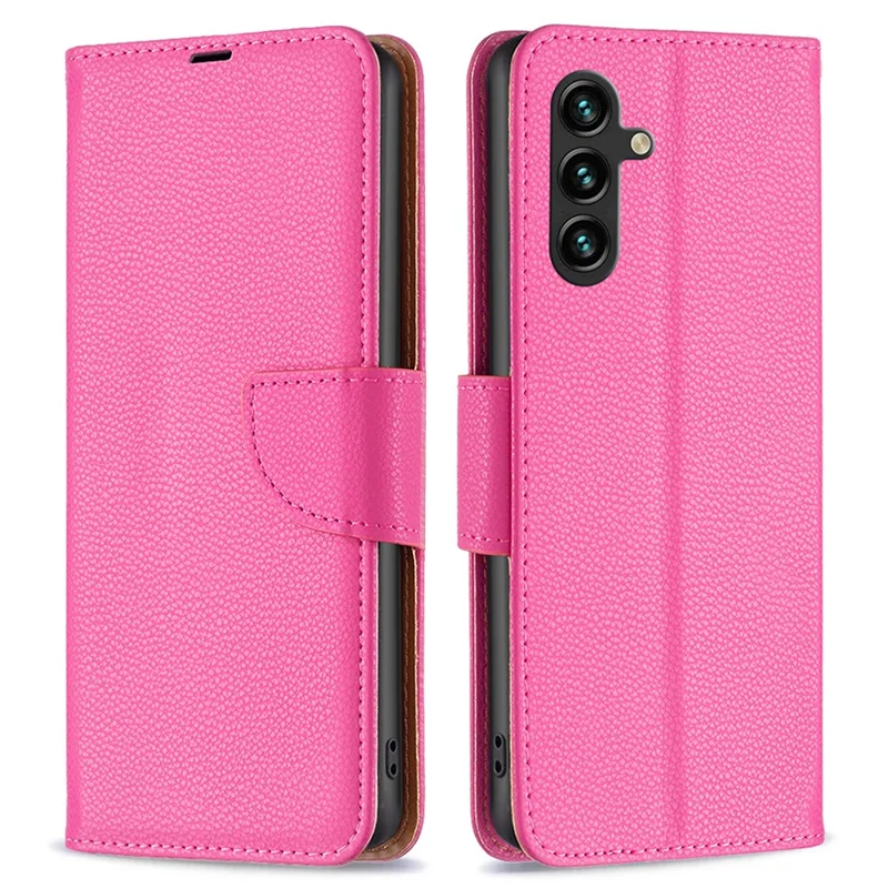 For Samsung Galaxy A35 5G Wallet Case with Wrist Strap Litchi Texture Leather Phone Stand Cover - Rose