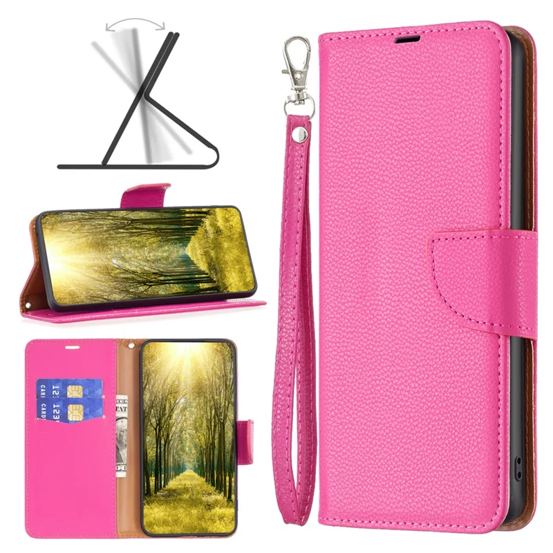 For Samsung Galaxy A35 5G Wallet Case with Wrist Strap Litchi Texture Leather Phone Stand Cover - Rose