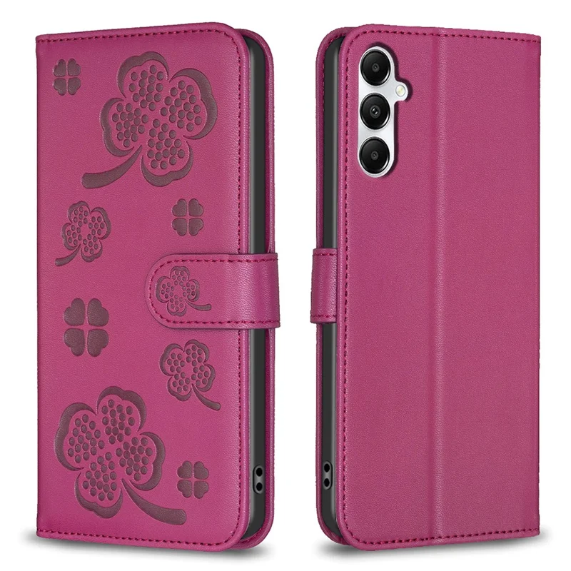 For Samsung Galaxy A35 5G Leather Case Clover Imprinted Phone Wallet Cover - Rose