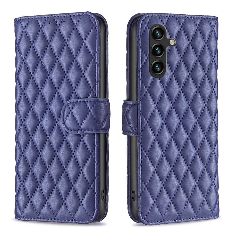 BINFEN COLOR BF Style-14 For Samsung Galaxy A35 5G Phone Case Rhombus Grid Leather Cover - Blue