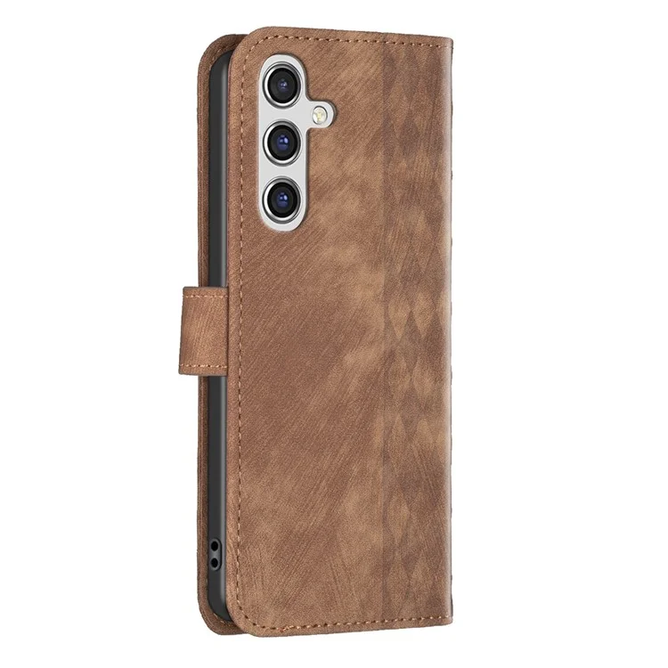 Funda para Samsung Galaxy A35 5G Impresa con patrón de rejilla Funda de cuero - Marrón