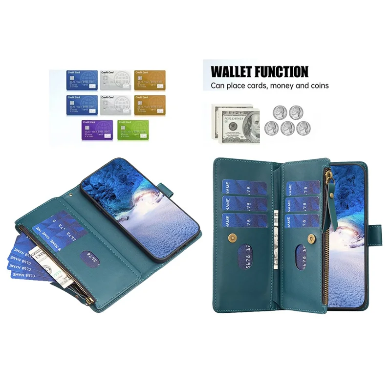 BF Style-19 For Samsung Galaxy A35 5G Case Zipper Pocket Phone Leather Cover - Green