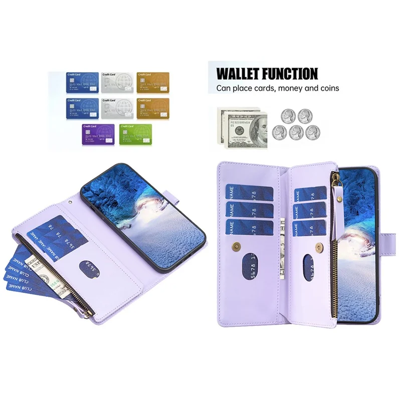 BF Style-19 For Samsung Galaxy A35 5G Case Zipper Pocket Phone Leather Cover - Purple
