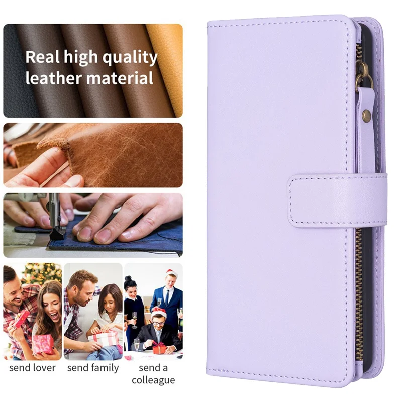 BF Style-19 For Samsung Galaxy A35 5G Case Zipper Pocket Phone Leather Cover - Purple